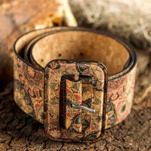 B254 Chestnut Western Floral Print Faux Leather Waist Belt - Picture 2 of 5